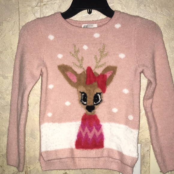 Soft pink H&M Reindeer sweater￼ (6x-7) - Picture 2 of 8